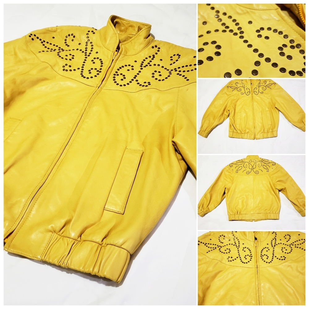 Vintage geniune leather rare yellow women jacket